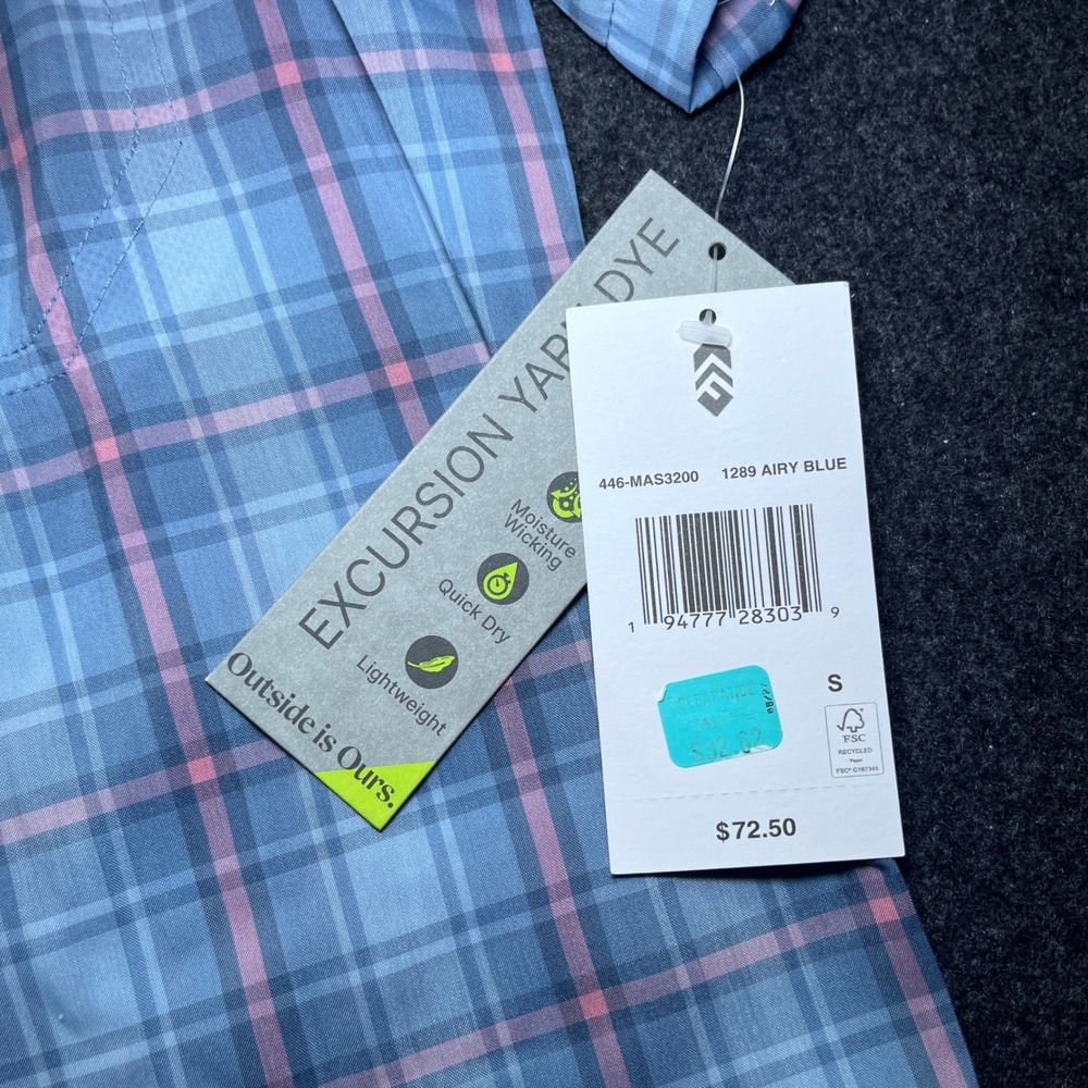 Free Country Shirt Mens S Blue NWT Excursion Yarn Dye Plaid Quick Dry Hiking - Picture 4 of 9